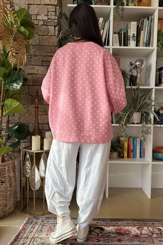 Scamp Lantern Sweatshirt Polka Dot Candy & White